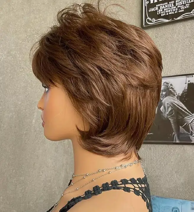 باروكات كوسبلاي للنساء، باروكات بنية اللون، شعر مستعار صناعي من الألياف المقاومة #3