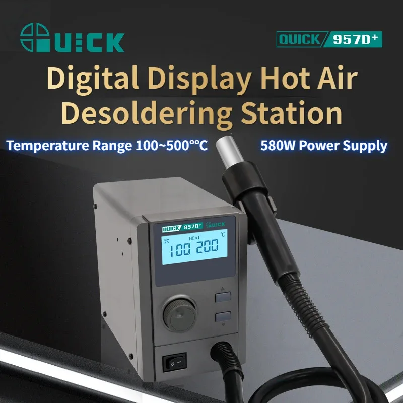 

QUICK 957D Hot Air Desoldering Station Digital Display 100 To 500℃ Temperature Range High-power Temperature Control Hot Air Gun