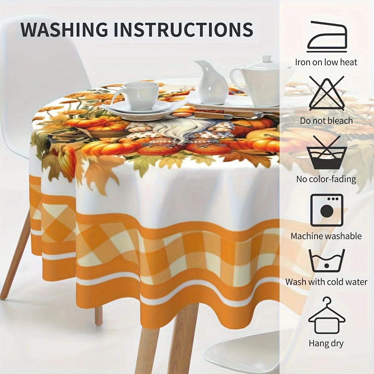 1 قطعة موسم حصاد الخريف قزم أصفر منقوشة اليقطين طباعة مفرش المائدة المستديرة مادة البوليستر مفرش المائدة ، قابل للغسل #5