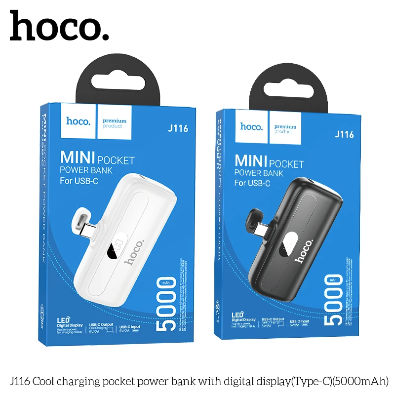 Imagem -06 - Hoco-mini Display Digital Portátil de Carregamento de Bolso Bateria Externa Tipo-c para Iphone 15 Pro Xiaomi Samsung Huawei 5000ma