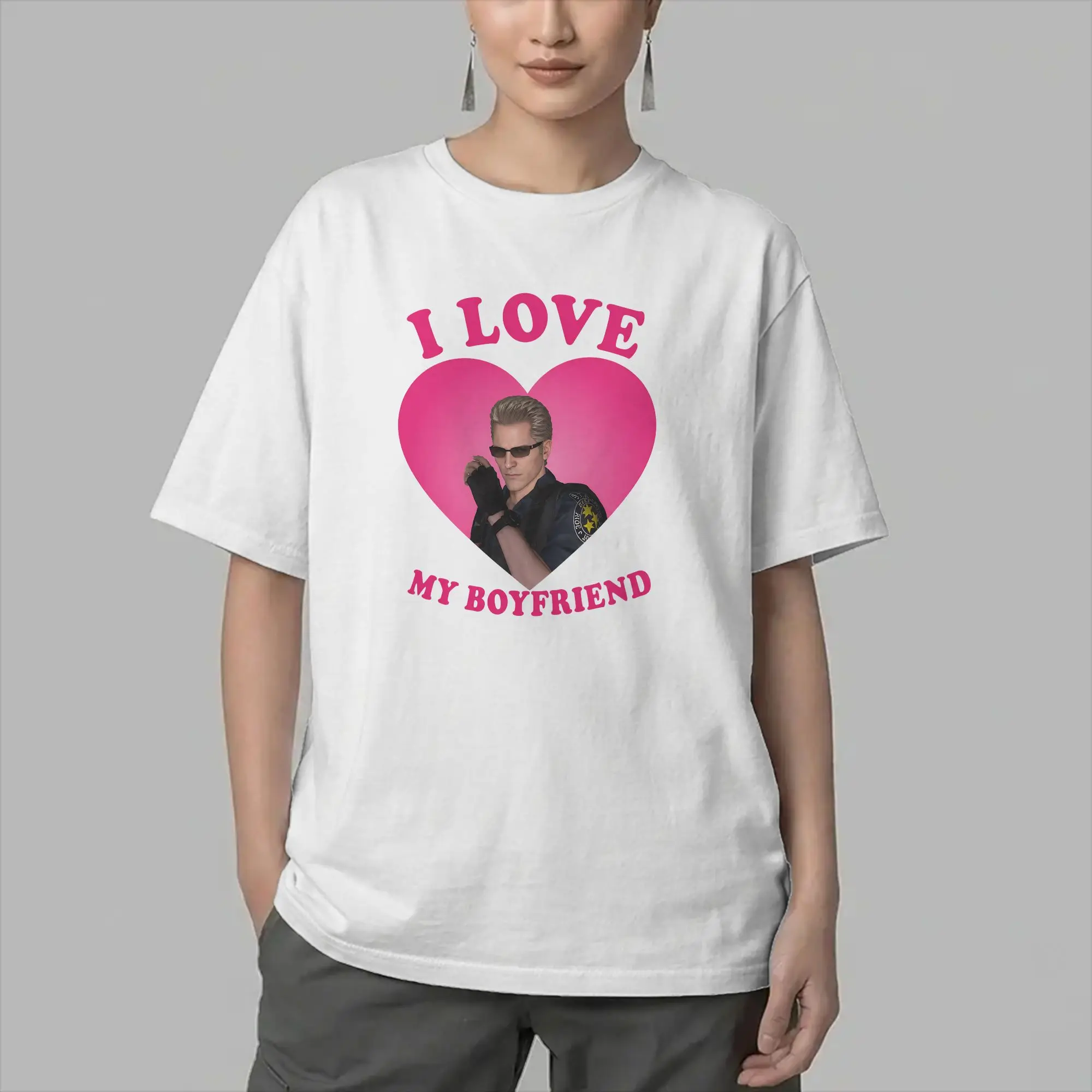 I Love My Boyfriend Albert Wesker Men's T Shirt  Vintage Tees Short Sleeve Crew Neck T-Shirts Cotton Gift Idea Clothes