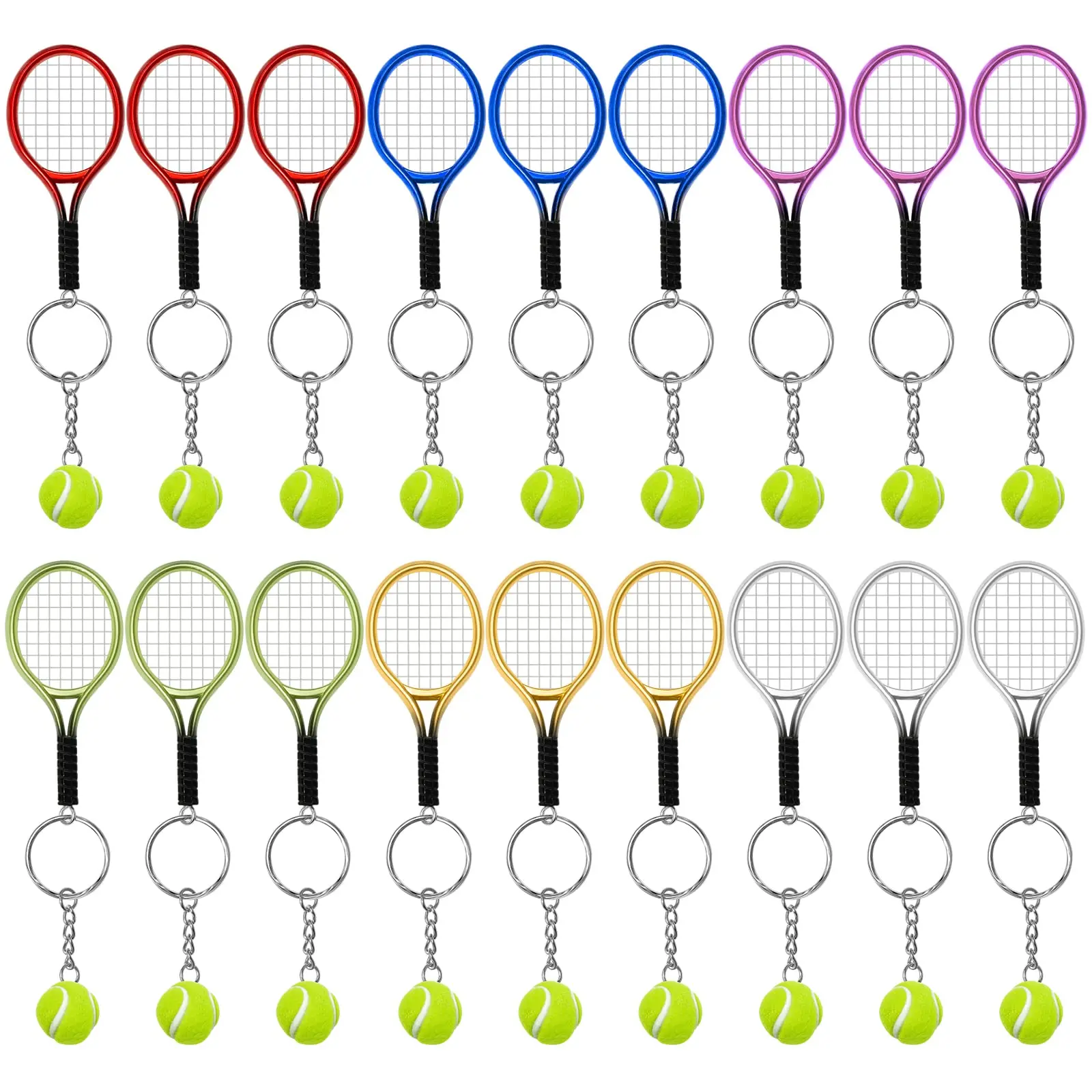 18Pcs Mini Tennis Racket Pendant Keychain Keyring Key Chain Ring Finder Holer Accessories For Lover's Day Gifts