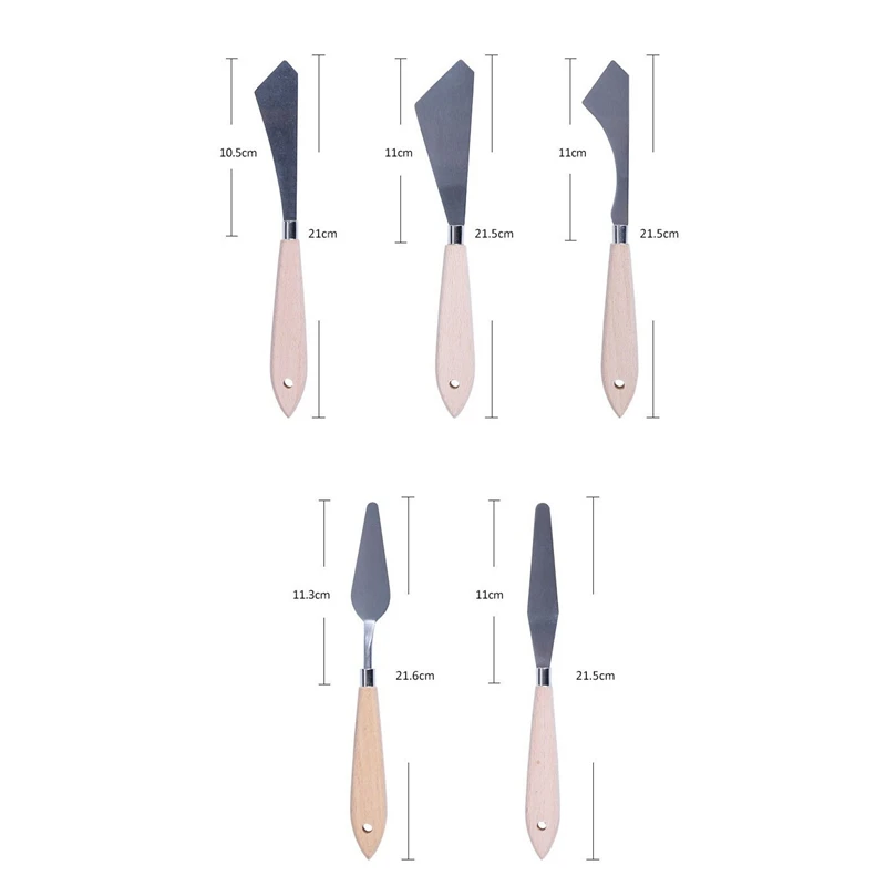 5 ชิ้นภาพวาดมีดไม้พาย Palette มีดไม้ Handle และใบมีดโลหะภาพวาดอุปกรณ์เสริมสําหรับศิลปะและสี