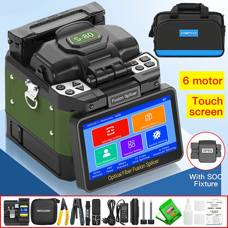 COMPTYCO S-80/A-80S/FS-60E/A-80F/A-10 Fiber Optic Fusion Splicer 6 Motor Optical Fiber Splicer Machine Touch Screen Multilingual