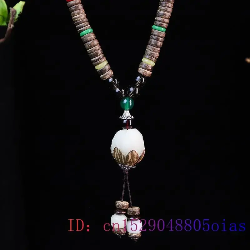 Sandalwood Lotus Necklace Pendant Necklaces Charms Amulets Chinese Man Fashion Jewelry Accessories Luxury Real Men Natural