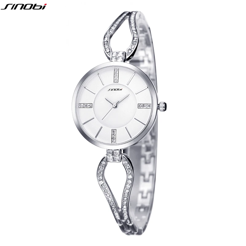 SINOBI-relojes de cuarzo con diamantes de plata para mujer, pulsera femenina de diseño Original, joyería elegante