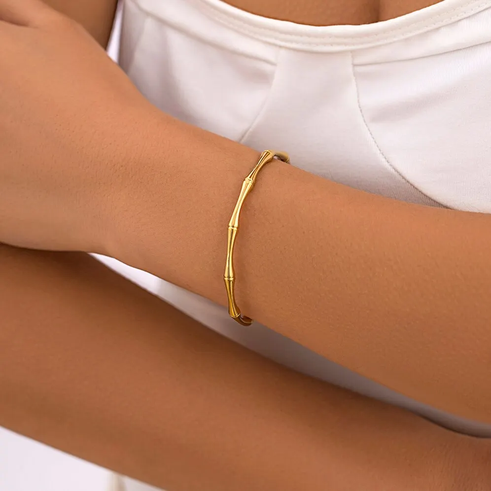 Punk Gold Color Bamboo Joint Open Cuff Bangles 2023 Trend Bracelet for Women Men Classic Charm Bracelet Couple Hand Jewelry Gift image 2