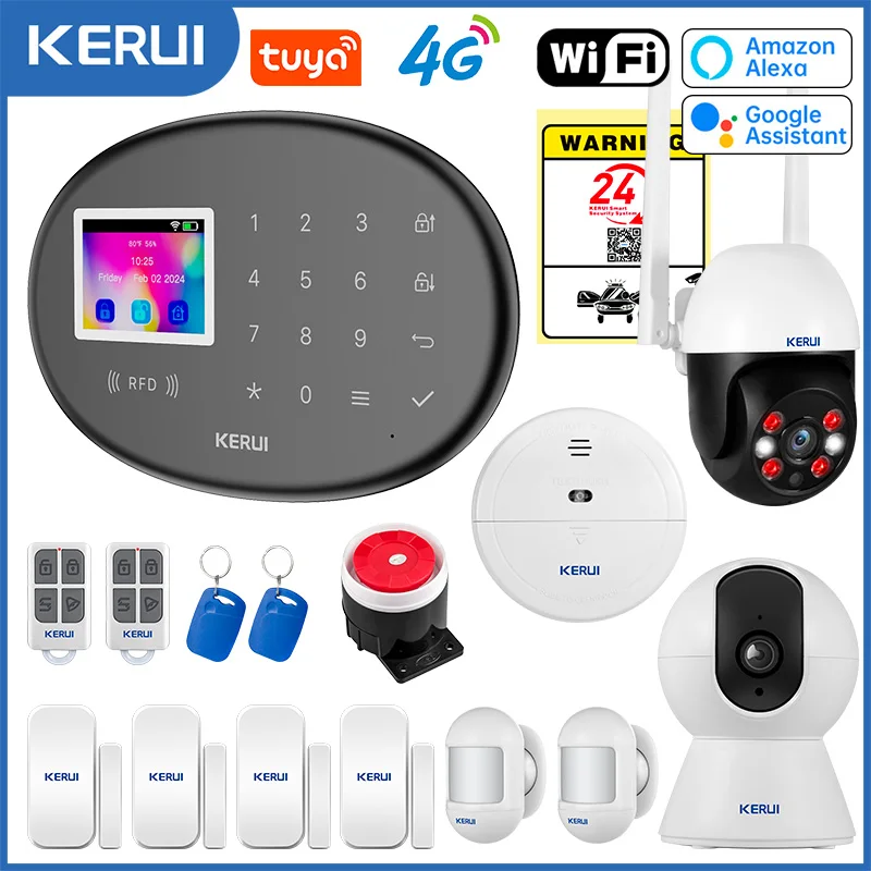 

KERUI W204 Система охранной сигнализации для дома Wi-Fi 4G GSM сигнализация охранная 433 МГц беспроводная сирена Tuya умный детектор движения сенсорная камера