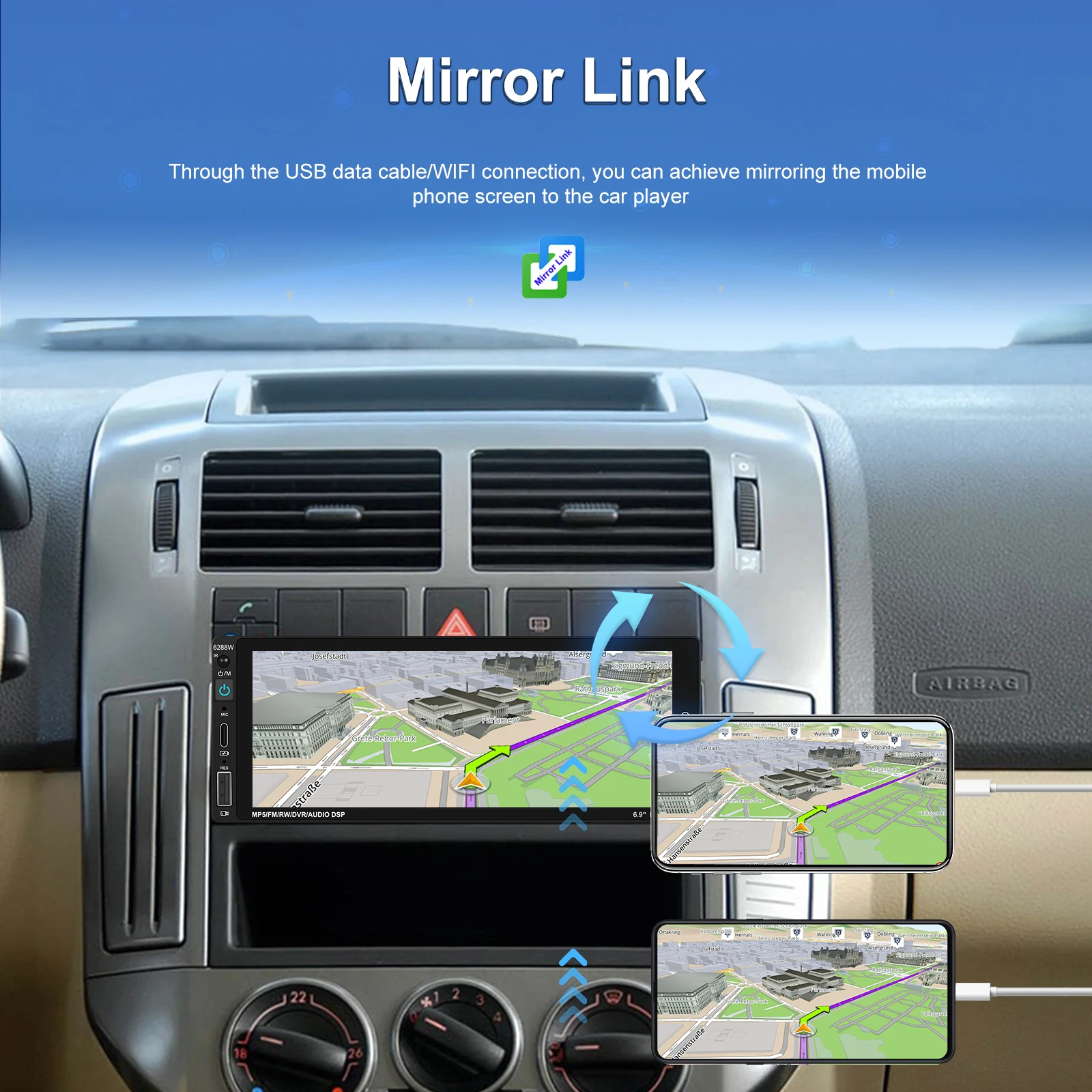 LeeKooLuu Car Radio 1Din Carplay / Android Auto Car Multimedia Video Player Universal 5.1 Inch 1 din Stereo Bluetooth MirrorLink