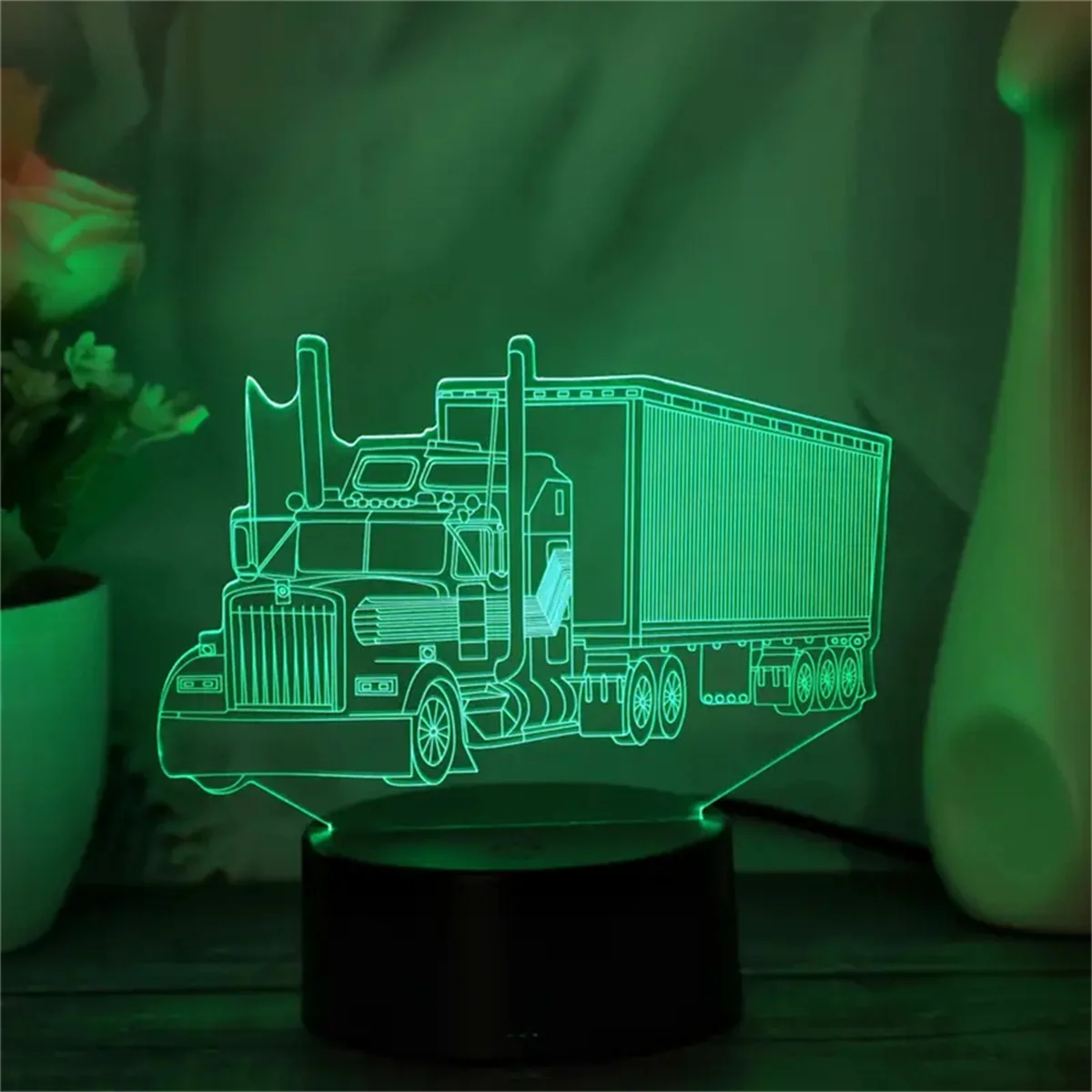 1pc  Truck 3D Night Light, 3D Optical Illusion Lamp With Touch, 7-Color Changing Ambient Light For Bedroom