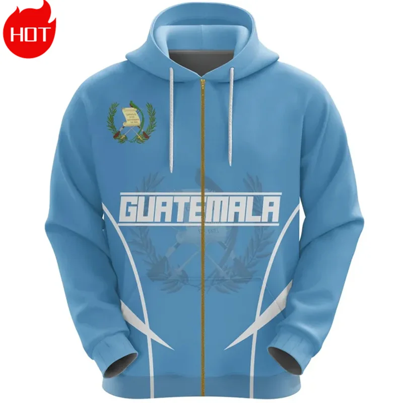 Guatemala Tribal Flag 3D Printing Zip Up Hoodies The Republic-of Guatemala Map Emblem Graphic Zipper Pullover Mens Sweatshirts