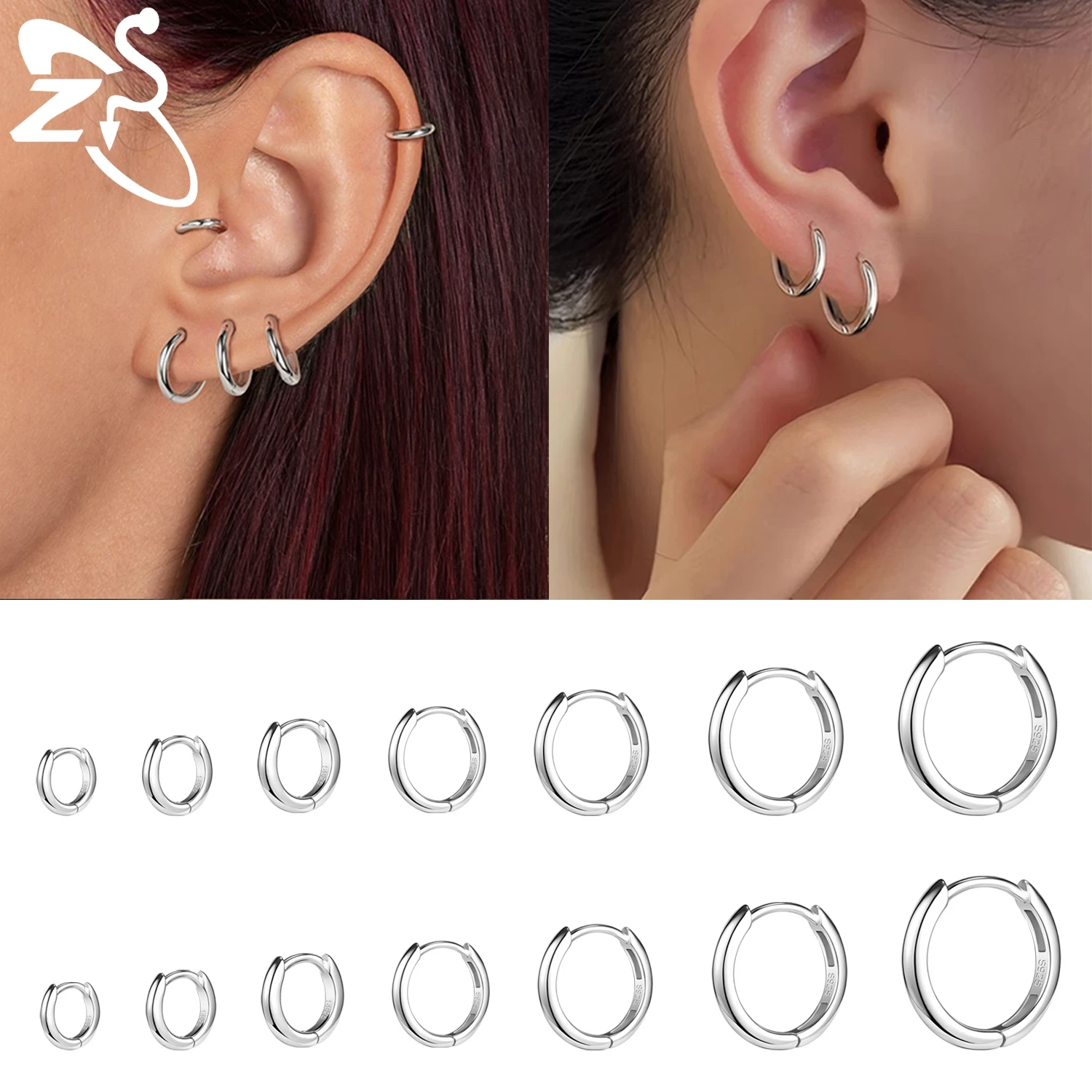 ZS 1 Stuk 20G 925 Sterling Zilver 4 MM-10 MM Minimalistische Klassieke Huggies Oorbellen Helix Kraakbeen Conch piercing Sieraden