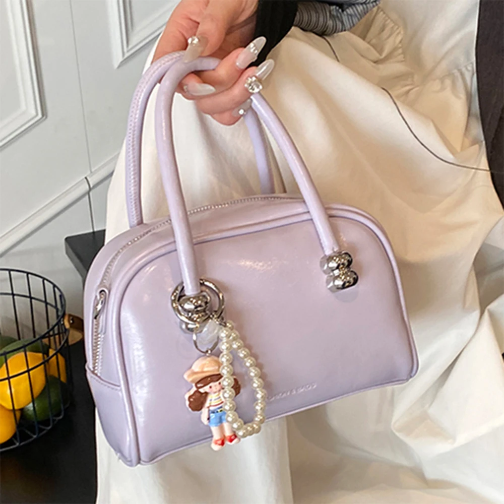 

Purple Handbags For Women Spring Fashion Light Pu Boston Bag Large Capacity Female Shopping Crossbody Packs Lady Shoulder Bag