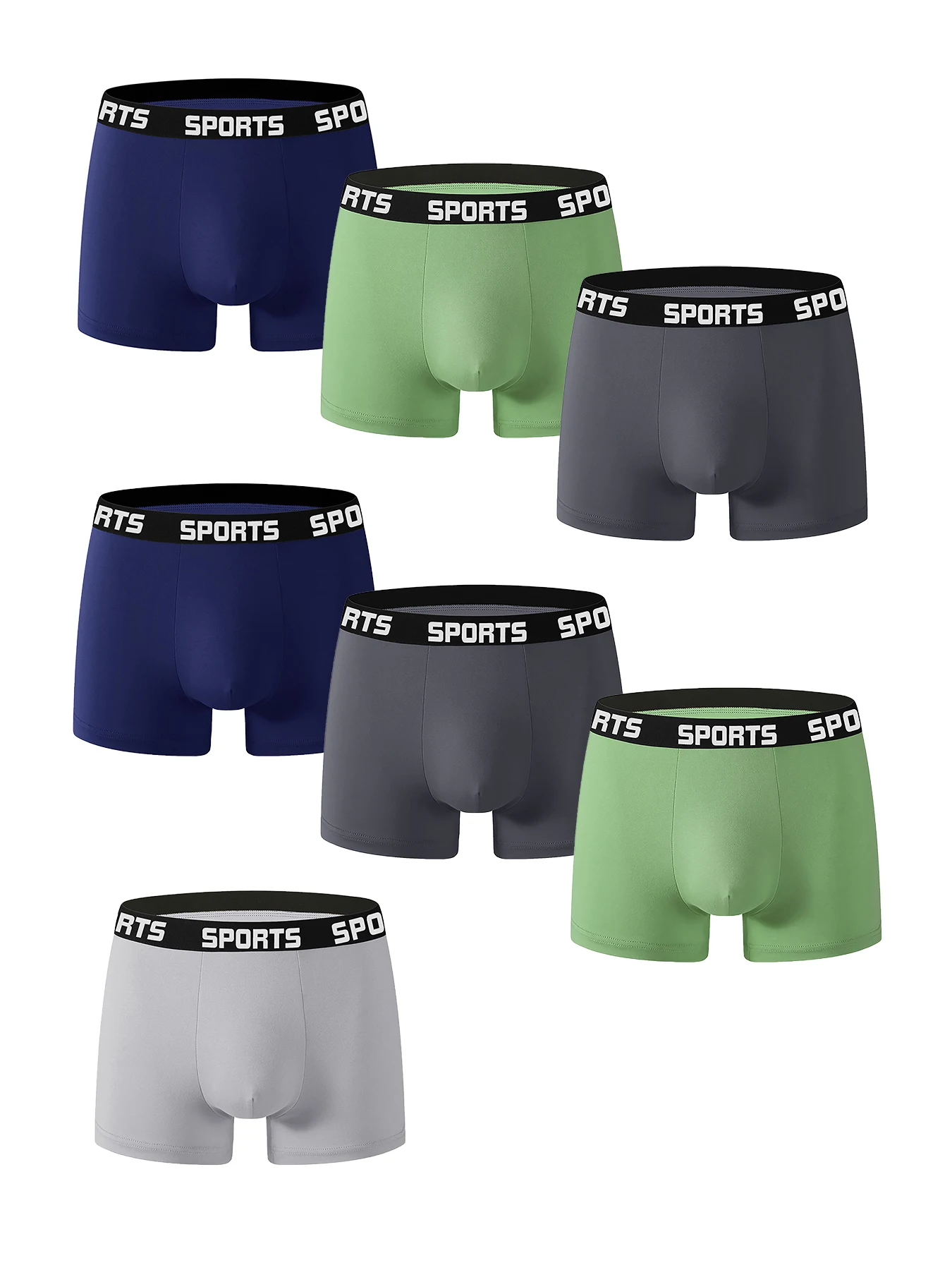 

7-Piece Men's Polyester Mid-Waist Sports Boxer Briefs Set - "SPORTS" Waistband (Multiple Sizes)