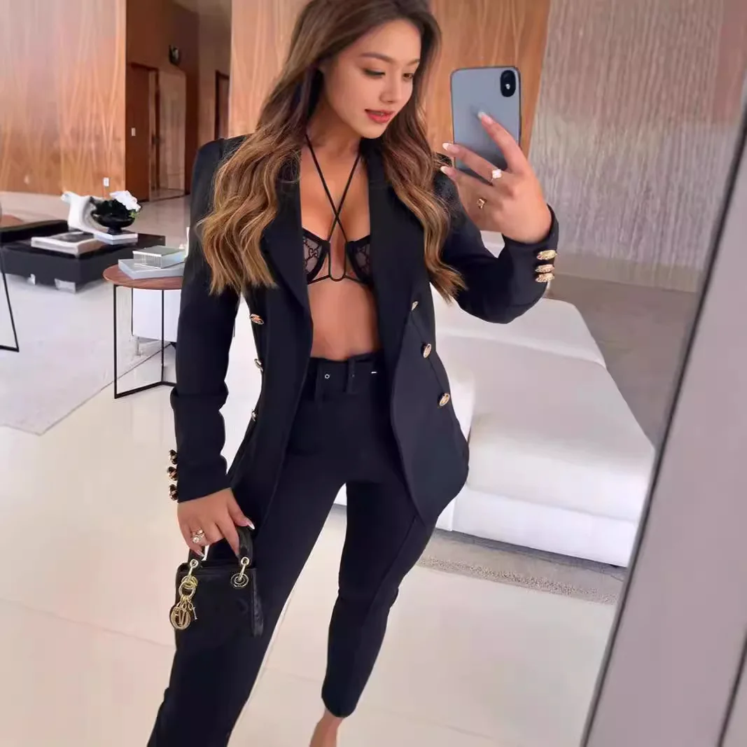 

Autumn Tailored Coats Lapel Bubble Long Sleeve Fashion Blazer Jacket for Women Solid Color Double-breasted Female Suits Jackets
