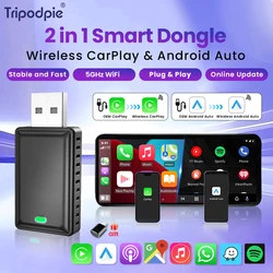 Tripodpie 2in1 Wireless Carplay Adapter Android Auto Smart USB Dongle Plug and Play For Havel Kia Volvo Audi MG VW Hyundai Jeep