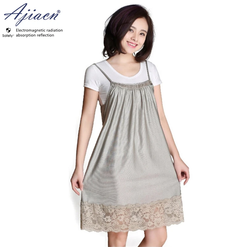 Electromagnetic radiation protective 100% silver fiber knitted fabric maternity dress Mobile phone EMF shielding slip dress