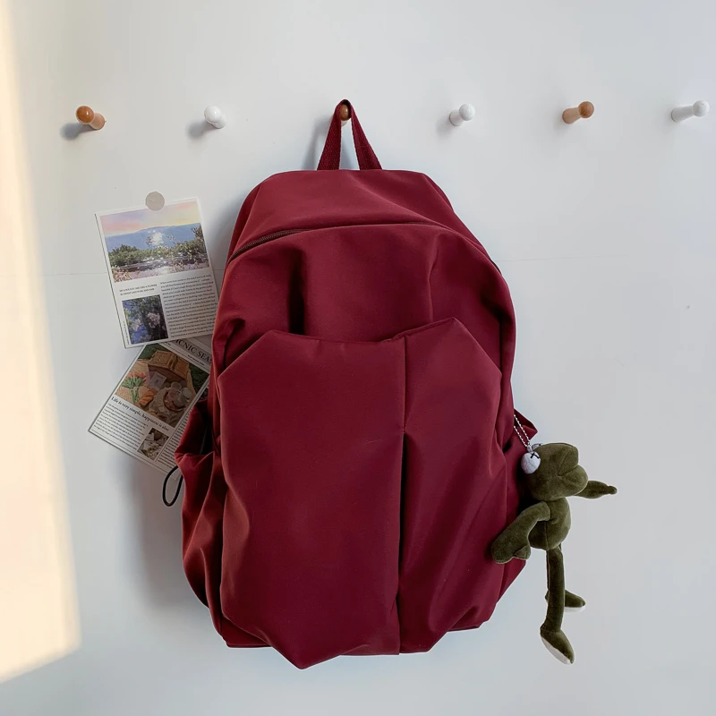 Borsa da scuola per adolescenti per ragazze zaino da donna in tinta unita Bookbags zaino da studente medio grande nero carino fiori Nylon Bagpack