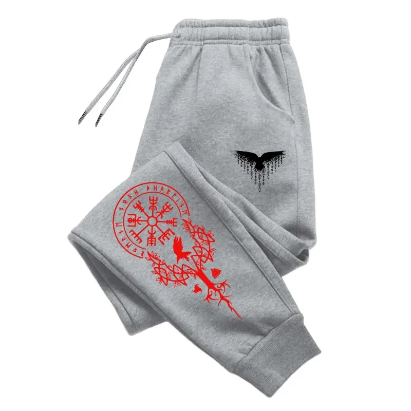 

2025 New Men Jogger Pants Winter Casual Sweatpants Comfortable Trousers Outdoor Sporty Viking Raven Design Autumn Fashion