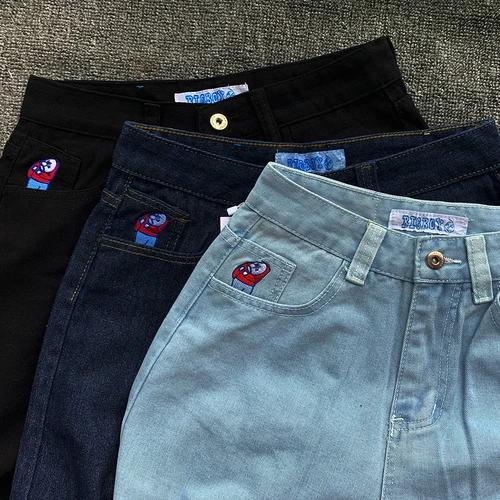 Imagen 2 del producto Y2K-pantalones vaqueros holgados con bordado para niño, ropa de calle para mujer, Vaqueros rectos azules de dibujos animados góticos, pantalones vaqueros Retro Punk Rock de cintura alta