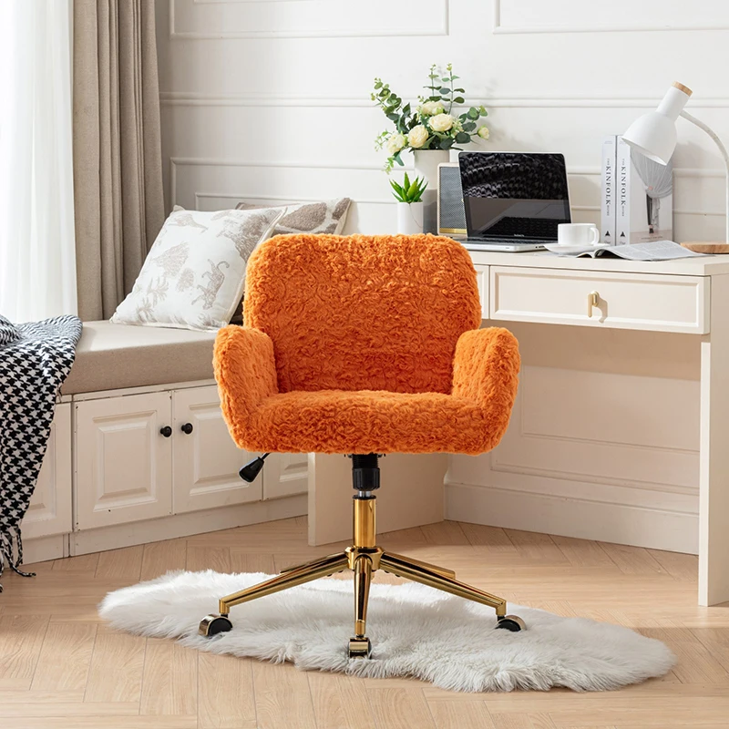 A&A Furniture Office Chair,Artificial rabbit hair Home Office Chair with Golden Metal Base,Adjustable Desk Chair Swivel Office C