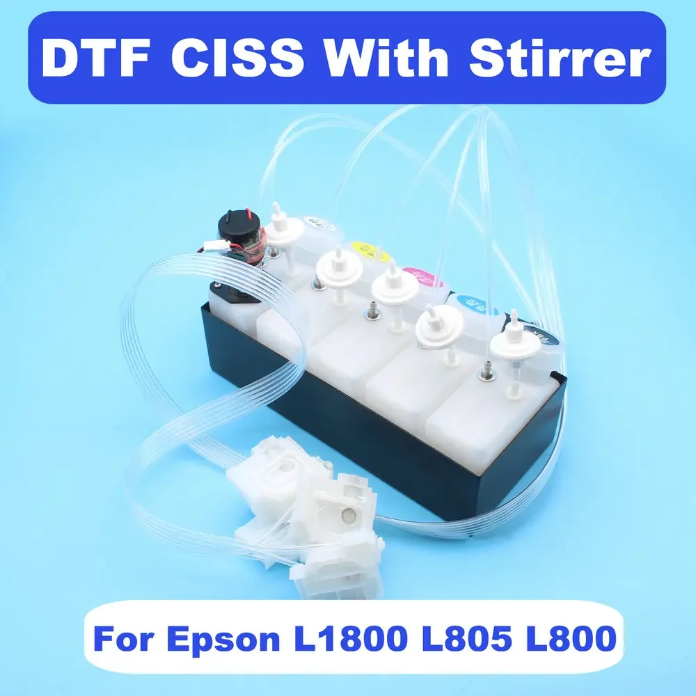 

Direct to Garment CISS DTF Ink Tank Cartridge Kit CMYKW 5 Color 1 Stirring Motor Printer Sub Ink Tank Inkjet Printer L1800 L805