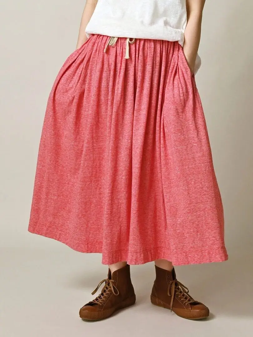 Natural Dye Bamboo Cotton Embroidered Loose Women's Skirt Retro  Color Half-length A-line Skirt for Young Ladies