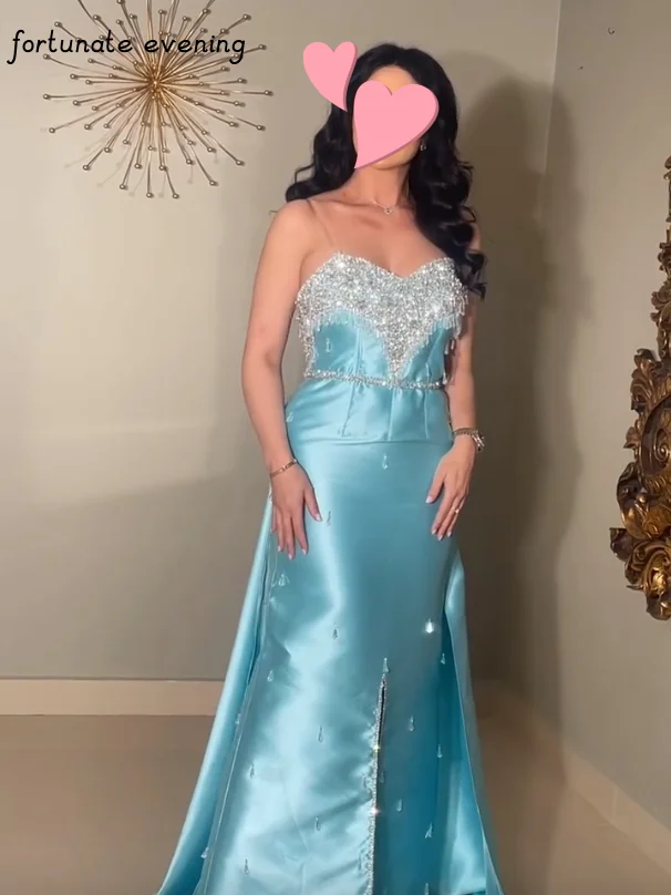 Fortunate Evening Elegant Vintage Sweet Blue Beads Crystal Backless Sexy Mermaid Formal Occasion Prom Dress Evening Party Gowns