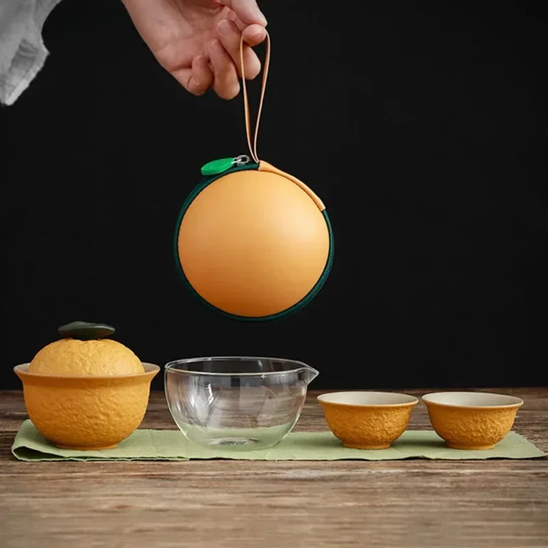 

Настроить китайский чайный сервиз, керамический портативный чайник, дорожные чайные чашки Gaiwan, аксессуары для чайной церемонии, один горшок, костюм с двумя чашками