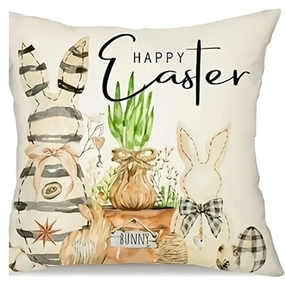 Easter Flower Basket Bunny Printed Holiday Bedroom Living Room Decoration Polyester Cushion Cover Nordic Home Decor Pillowcase