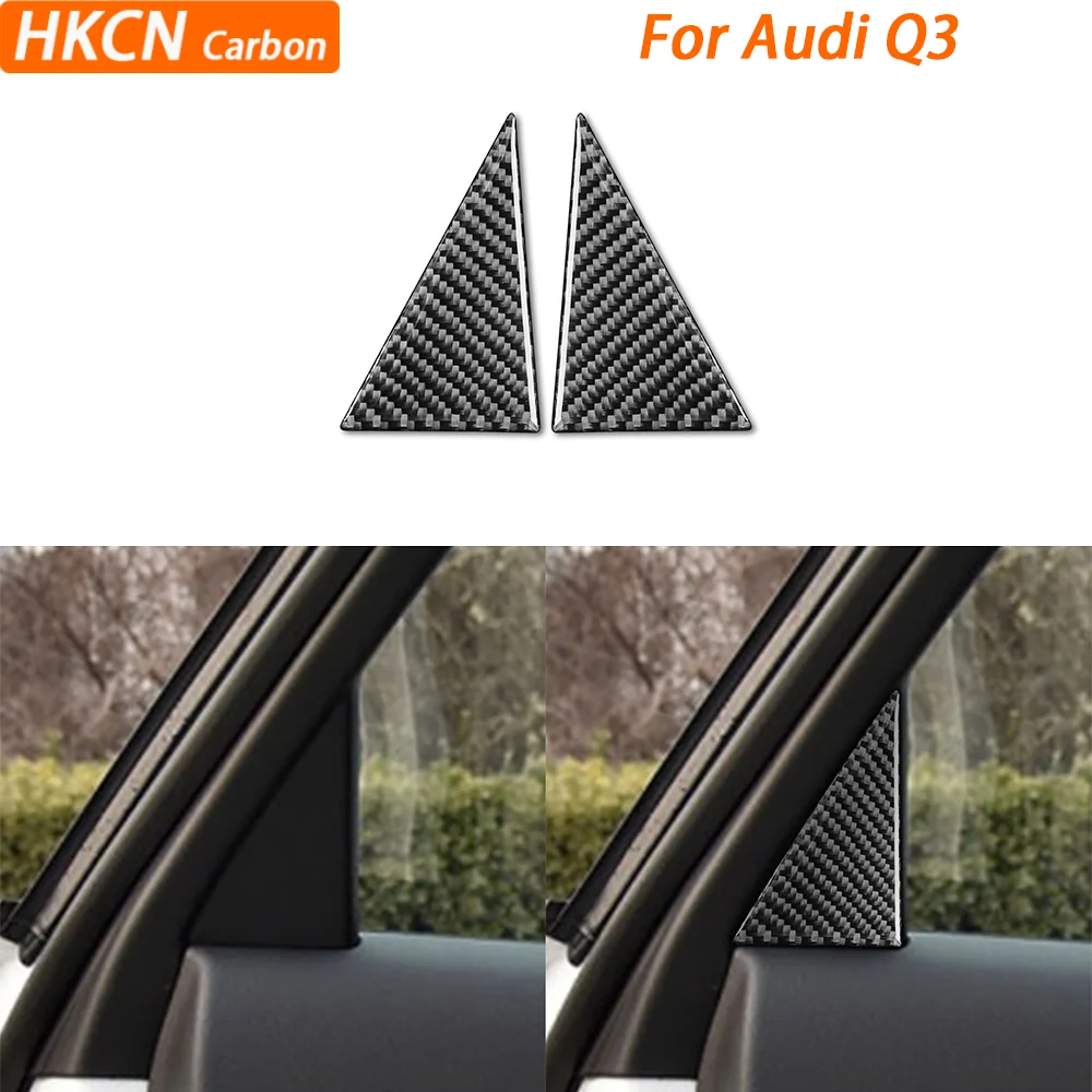 

For Audi Q3 2015—2018 Car Accessories Carbon Fiebr Rear Door Posts Pillar Trangle Paenl Interior Cover Trim Modification Sticker