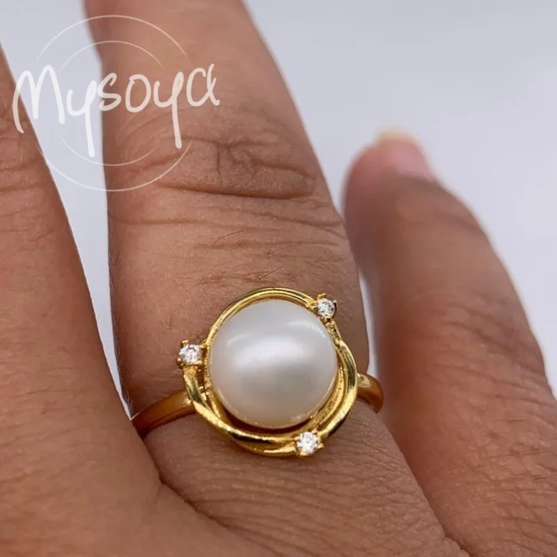 

MYSOYA White Freshwater Pearl Ring 8-9mm With Gift Box For Her/Him Birthday/Wedding/Christmas/Anniversary Gift