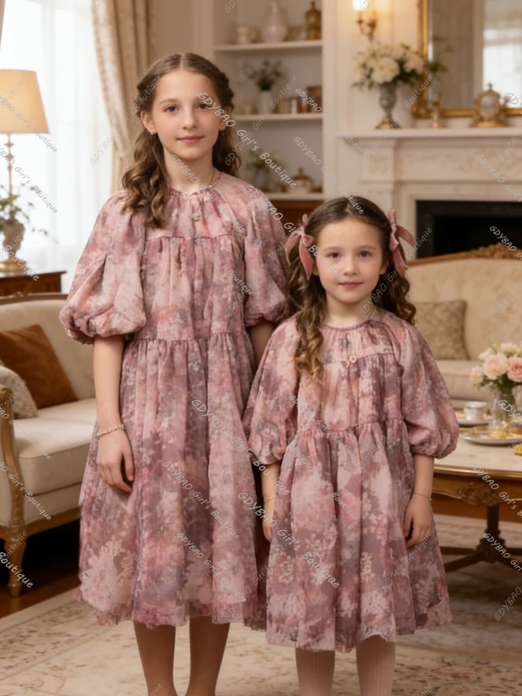 Customized Chiffon Ball Dress Flower Girl Wedding Dress Children's Mid Sleeve Fragmented Flower Children's Wear Party Dress