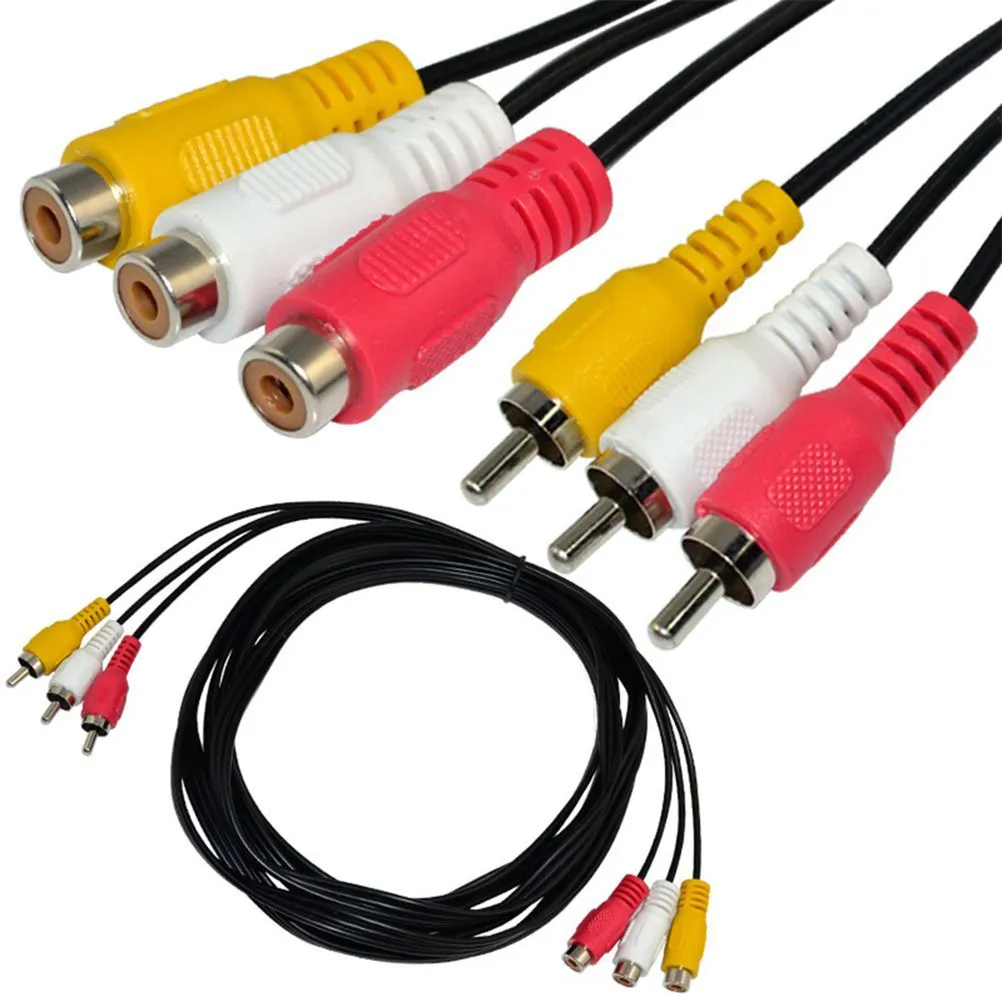 3 Male to 3 Female Av Adapter Cable Yellow Red White Color Coded for Analog Video Audio Devices TV Dvd Player
