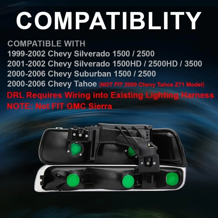 ชุดไฟหน้าที่ใช้ร่วมกันได้กับรถเชฟโรเลต ซิลเวอร์ราโด 1500 2500 ปี 1999-2002 ซิลเวอร์ราโด 1500HD 2500HD 3500 ปี 2000-2006 ทาโฮ ซับ