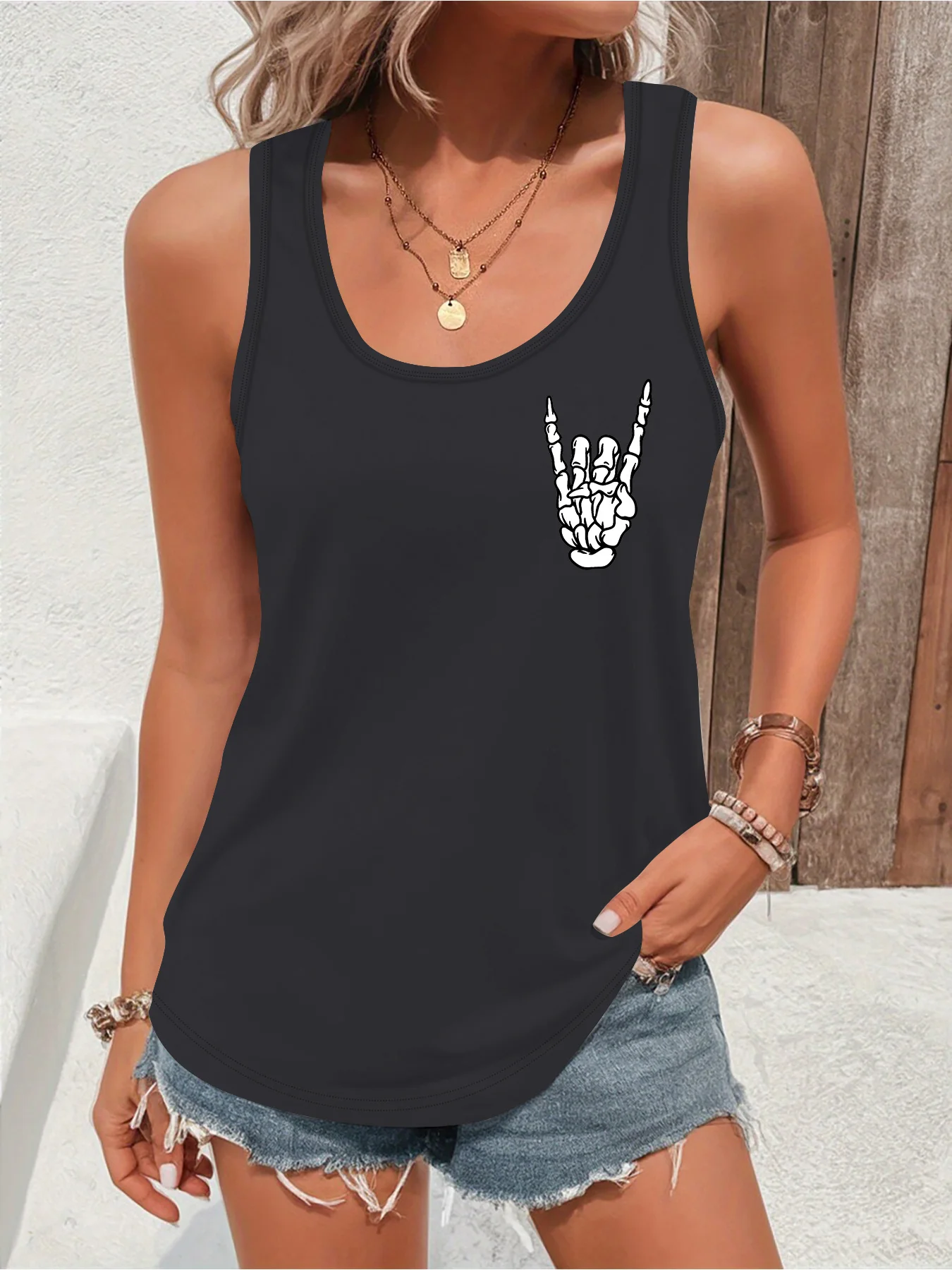 printed Summer women's loose and personalized dream catcher mesh printed vest top T-shirt comfortable sleeveless