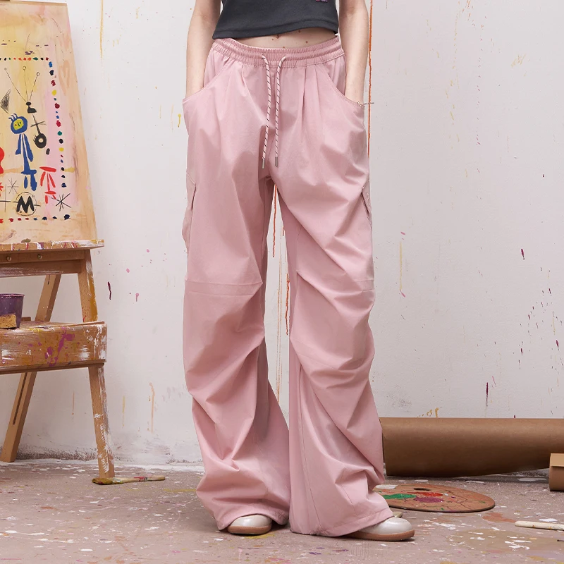 ELFSACK Elastic Waist Wide Leg Cargo Pants for Women