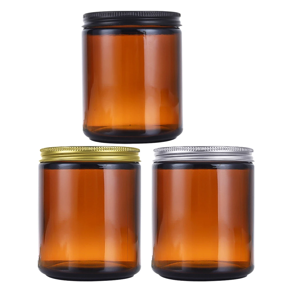 200ML Aromatherapy Candle Container Brown Cup Refillable Circular Jar Glass Bottle With Aluminum Lid Plastic Lid