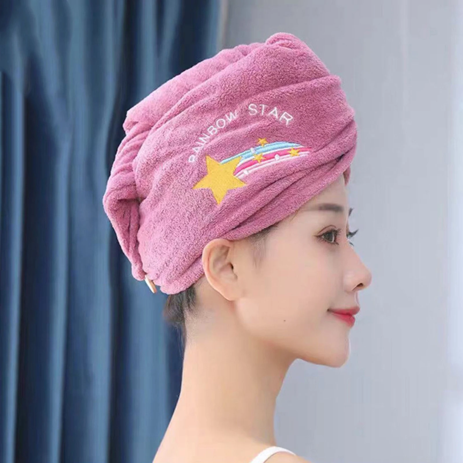 ผ้าขนหนูขนแกะปะการังการ์ตูนเย็บปักถักร้อย Super Absorbent หนานุ่มหมวกอาบน้ําสําหรับผู้หญิงผู้ชายอาบน้ําผมแห้ง