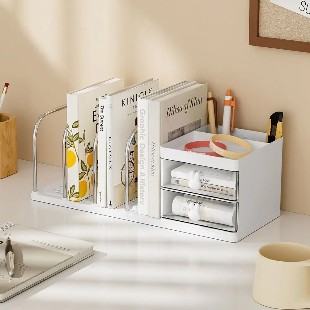 Подставка для книг с шестью сетками, держатель для книг с коробкой для хранения, прочная настольная подставка, книжная полка, экономия места, практичная стойка для хранения книг