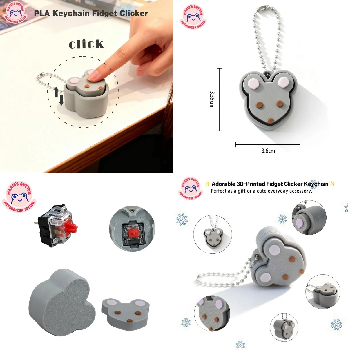 

Milo Mouse Keychain | 3D Fidget Clicker Play Toy Keychain, Durable 3D Printed Pocket Accessory, Stress Relief Keyring for Daily