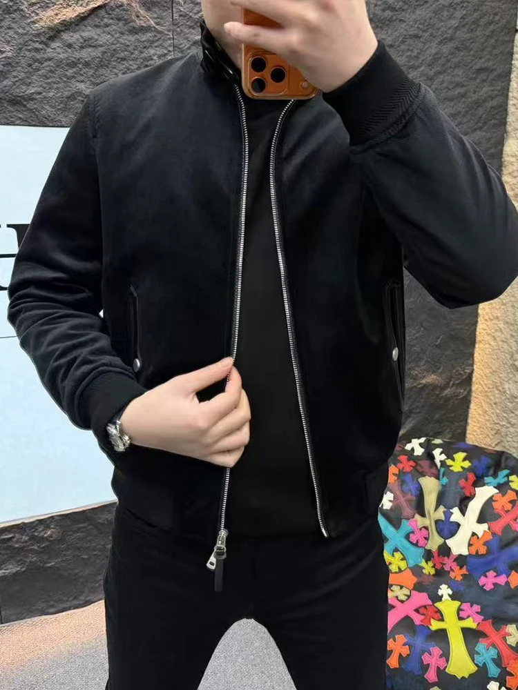 

Spring Autumn Men's High End Casual Faion Stand Collar Comfortable Jaet Sli Versatile Busin Breathable Polyester F...