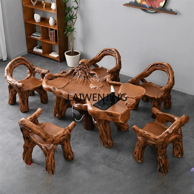 MJY imitation root carving table and chair combination set integrated balcony Kung Fu outdoor tea table