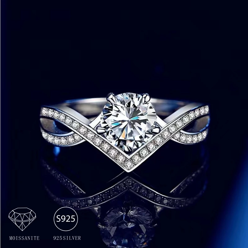 925 Sterling Silver 1 Carat Moissanite Diamond Crown Ring Women's High Fashion Proposal Anniversary Birthday Gift for Mother