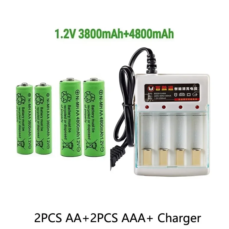 2025 New 1.2V AA4800mAh+AA3800mAh+Charger Computer Clock Radio Video Game Digital Camera Rechargeable Battery AA AAA Battery