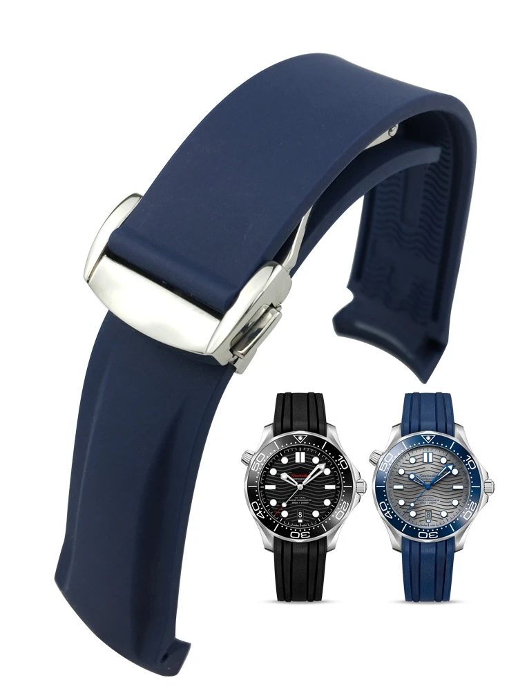 Bracelet de montre en caoutchouc fluoré de Silicone, Interface Arc 20 22mm, pour Omega New Haima 300 Super Master Seiko Hamilton, accessoires