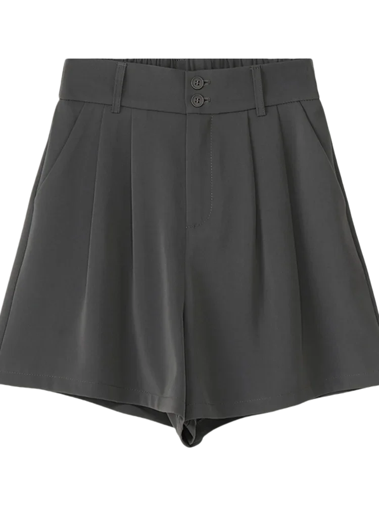 Pantalones cortos informales de cintura alta para mujer, Shorts holgados básicos de Color sólido, blanco, gris, negro y caqui, novedad de verano