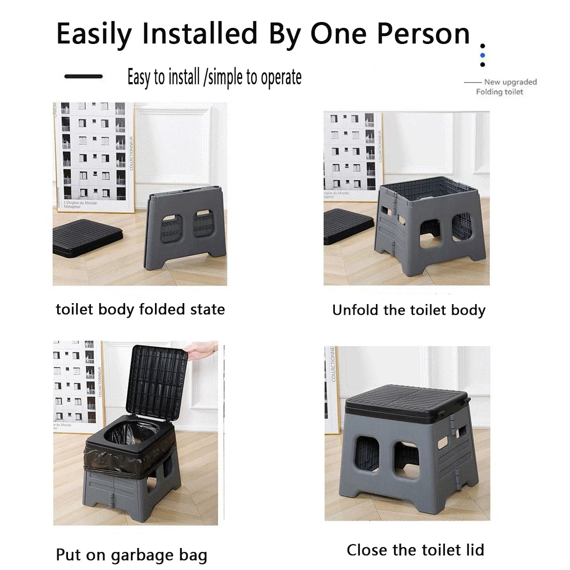 TRAKA التخييم المحمولة مقعد مرحاض قابل للطي المنقولة طوي سيارة دلو مرحاض الطوارئ السفر في الهواء الطلق سلة المهملات متعددة الوظائف #5