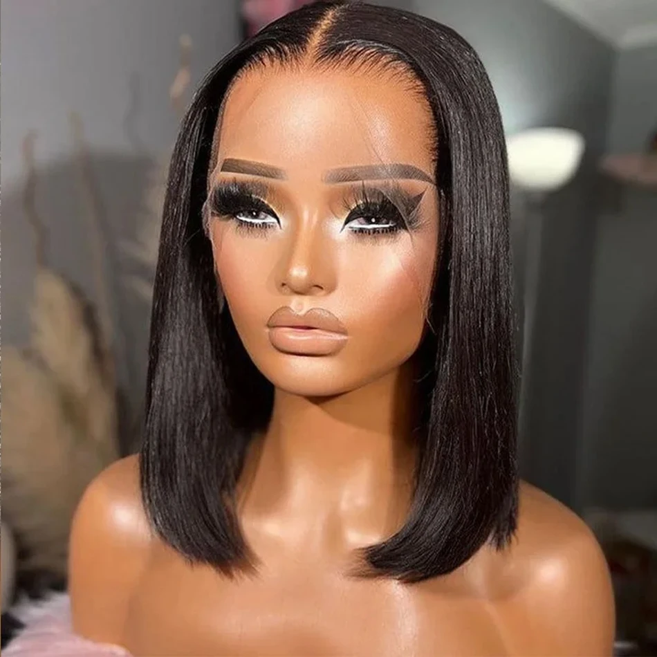 

200% Density Short Straight Bob Wigs 13x4 Transparent Lace Front Wig 4x4 Closure Lace Frontal Wig Brazilian Remy 100% Human Hair
