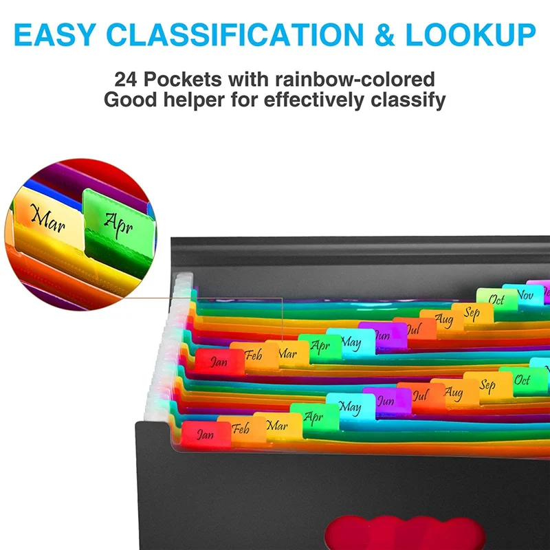 

J1UL1N 24 Pockets Expanding File Folder Accordion Folders Letter A4 Paper Document With Blank Labels Desktop Storage Organizer